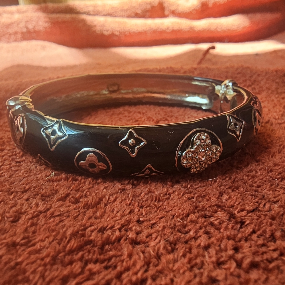 $5 Sale! Black Cuff Bracelet Cubic Zirconia Black Fancy Designer Style